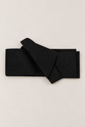 Black Obi Belt 'Mushimono' – plain matte black obi belt, narrow pre-tied Japanese obi belt with sewn knot and hidden adjustable closure, for kimono, yukata or jinbei, studio view