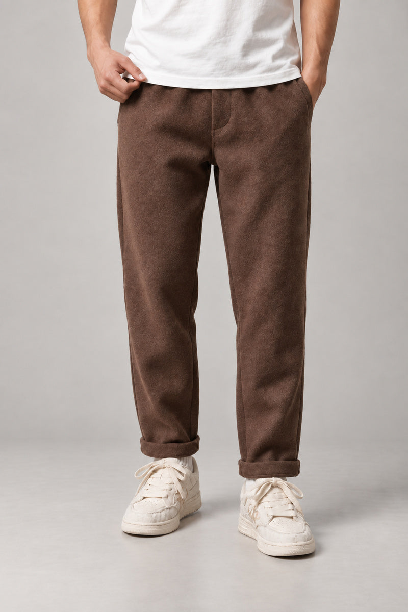 Brushed Winter Trousers 'Fuyugi' – brown brushed winter trousers, front view on model