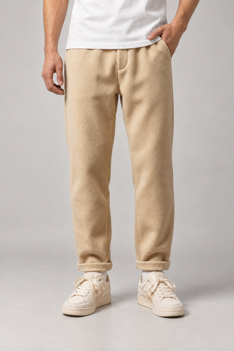 Brushed Winter Trousers 'Fuyugi' – camel brushed winter trousers, front view on model