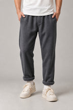 Brushed Winter Trousers 'Fuyugi' – charcoal brushed winter trousers, front view on model