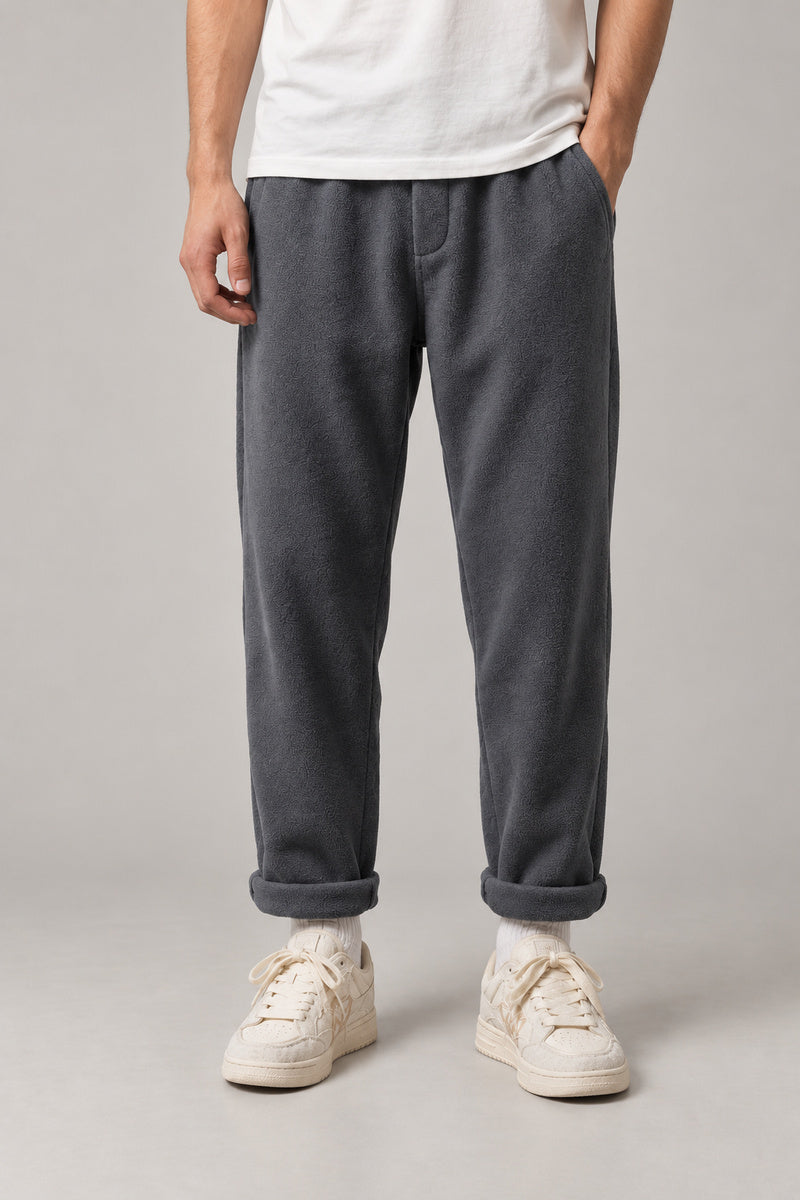 Brushed Winter Trousers 'Fuyugi' – dark grey brushed winter trousers, front view on model
