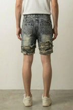 Camo Cuff Denim Shorts 'Meisai' – back view on model, studio