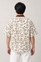 Cartoon Animal Doodle Shirt 'Rakugaki' – back view of the cream animal doodle print shirt