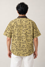 Cartoon Animal Doodle Shirt 'Rakugaki' – back view of the yellow animal doodle print shirt