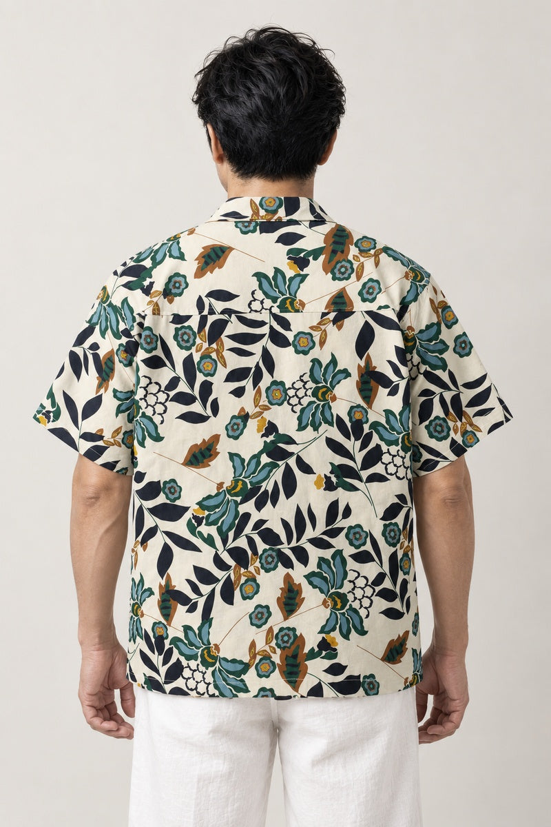 Cream Botanical Aloha Shirt 'Konoma' – back view of the cream botanical aloha shirt