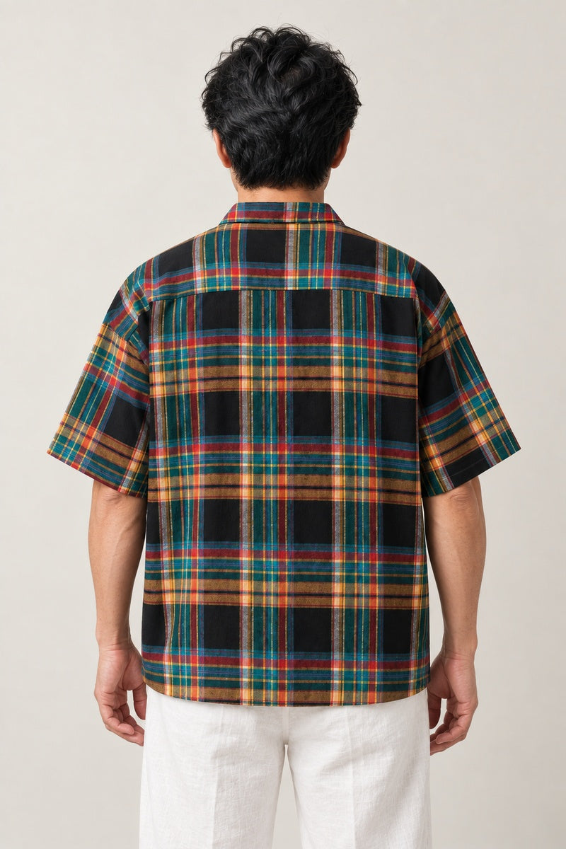 Dark Tartan Plaid Shirt 'Koshi' – back view of the dark tartan plaid shirt