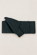 Dark Teal Obi Belt 'Tetsunando' – dark teal obi belt with fine white flecks, narrow pre-tied Japanese obi belt with sewn knot and hidden adjustable closure, for kimono, yukata or jinbei, studio view
