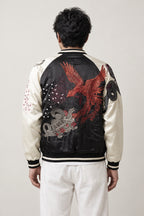Diving Eagle Sukajan 'Owashi' – back view of the black and cream version, embroidered diving red eagle and dragon on the back