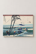 Ejiri Gust of Wind Hokusai Print 'Sunshu' – Ejiri in Suruga, gust of wind scattering papers and hats from Hokusai's Thirty-six Views of Mount Fuji, ukiyo-e canvas print on wooden frame, Japanese wall art, studio view