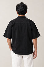 Embroidered Rose Shirt 'Hamanasu' – back view of the black embroidered rose shirt