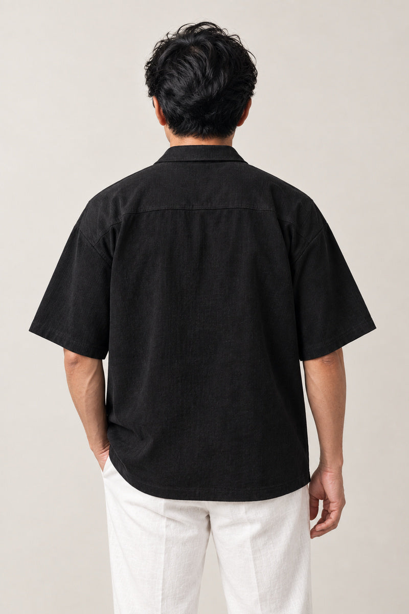 Embroidered Rose Shirt 'Hamanasu' – back view of the black embroidered rose shirt