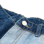 Frayed Seam Patchwork Shorts 'Hotsure' – close-up detail of the waistband button and patchwork seam
