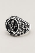 Ganesha Signet Ring 'Shoten' – stainless steel signet ring with seated elephant-headed Ganesha on oval face and Sanskrit shoulders, studio view