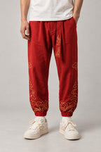 Golden Cloud Tobi Pants 'Saiun' – red golden cloud tobi pants, front view on model