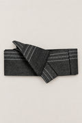 Grey Kimono Obi Belt 'Usunezu' – grey obi belt with white dotted stripes, narrow pre-tied Japanese obi belt with sewn knot and hidden adjustable closure, for kimono, yukata or jinbei, studio view
