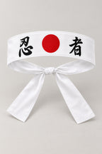 Hachimaki – white Japanese hachimaki headband with red sun and the kanji for ninja, studio view