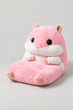 Hamster Kids Seat Cushion 'Hamusuke' – pink plush hamster seat cushion with back and paw armrests, kawaii Japanese children's chair cushion, studio view
