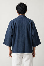 Indigo Kimono Style Denim Jacket 'Konpeki' – back view of indigo denim kimono style jacket, Japanese streetwear denim haori