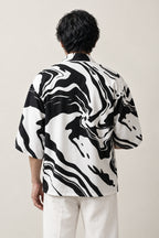 Ink Tiger Summer Haori 'Hitofude' – back view of haori showing the abstract black ink tiger stripe brush print