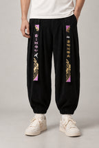 Kanji Band Wide Workwear Pants 'Daiku' – black kanji band wide workwear pants, front view on model