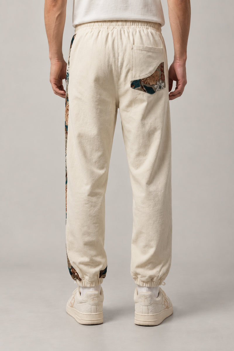 Kimono Panel Floral Joggers 'Hanaobi' – back view of the cream kimono panel floral joggers showing the rear pocket