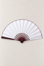 Large Japanese Fan 'Ogi' – large plain white folding fan on dark lacquered bamboo ribs, Japanese dance fan, open, studio view