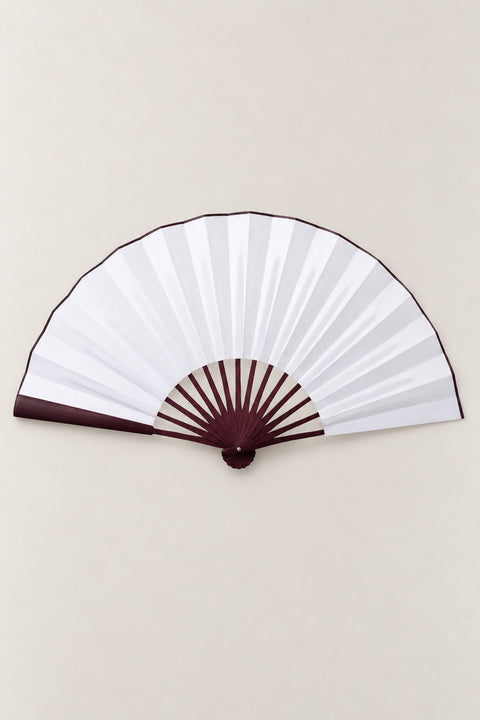 Large Japanese Fan 'Ogi' – large plain white folding fan on dark lacquered bamboo ribs, Japanese dance fan, open, studio view