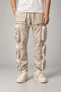 Light Beige Cargo Trousers 'Sunahama' – light beige multi-pocket cargo trousers, Japanese streetwear trousers, front view on model