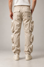 Light Beige Cargo Trousers 'Sunahama' – back view of the beige cargo trousers showing rear pockets