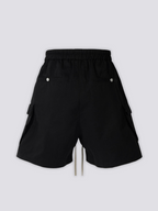 Long Black Cargo Shorts 'Kurokage' – flat lay back view of the long black cargo shorts