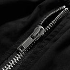 Long Black Cargo Shorts 'Kurokage' – close-up detail of the metal zip detail