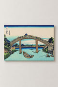 Mannen Bridge Fukagawa Print 'Mannenbashi' – Under the Mannen Bridge at Fukagawa, high arch with Fuji beneath from Hokusai's Thirty-six Views of Mount Fuji, ukiyo-e canvas print on wooden frame, Japanese wall art, studio view