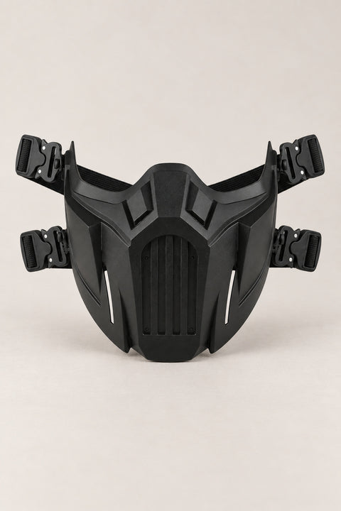 Ninja Mask 'Kagemusha' – black lower face ninja mask with vents and adjustable strap harness, tactical half mask, studio view