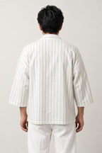Off-White Striped Kimono Jacket 'Mansuji' – back view of off-white fine stripe kimono jacket