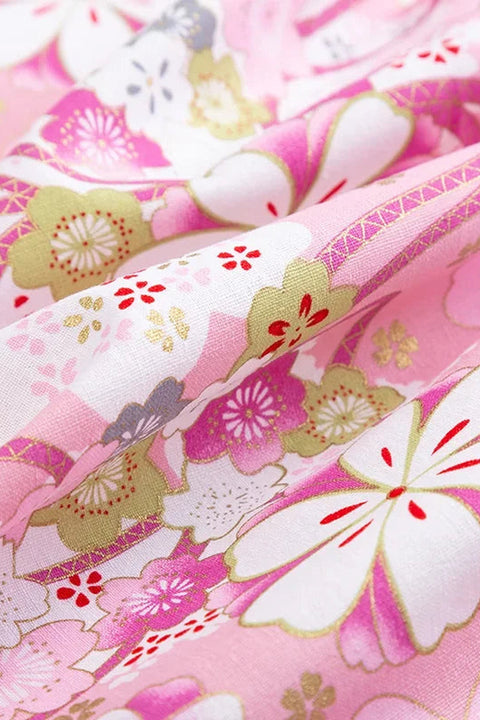 Pink Gold Sakura Furoshiki 'Sakurahikari' – pale pink furoshiki printed with large cherry blossom and gold, Japanese furoshiki wrapping cloth 50 by 145 cm, close-up of the print