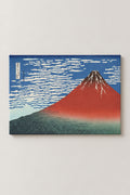 Red Fuji Hokusai Print 'Gaifu' – Fine Wind Clear Morning, the red Fuji under a sky of small clouds from Hokusai's Thirty-six Views of Mount Fuji, ukiyo-e canvas print on wooden frame, Japanese wall art, studio view