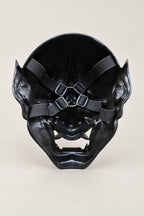 Red Hannya Mask 'Shakki' – side view of the red hannya mask showing horns and elastic straps