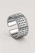 Sutra Engraved Ring 'Kyomon' – wide open sterling silver band ring engraved inside and out with heart sutra text, adjustable Japanese sutra ring, studio view
