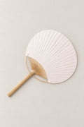 Uchiwa Fan 'Shiraha' – plain white pleated paper uchiwa fan on a bamboo handle, flat round Japanese hand fan, studio view