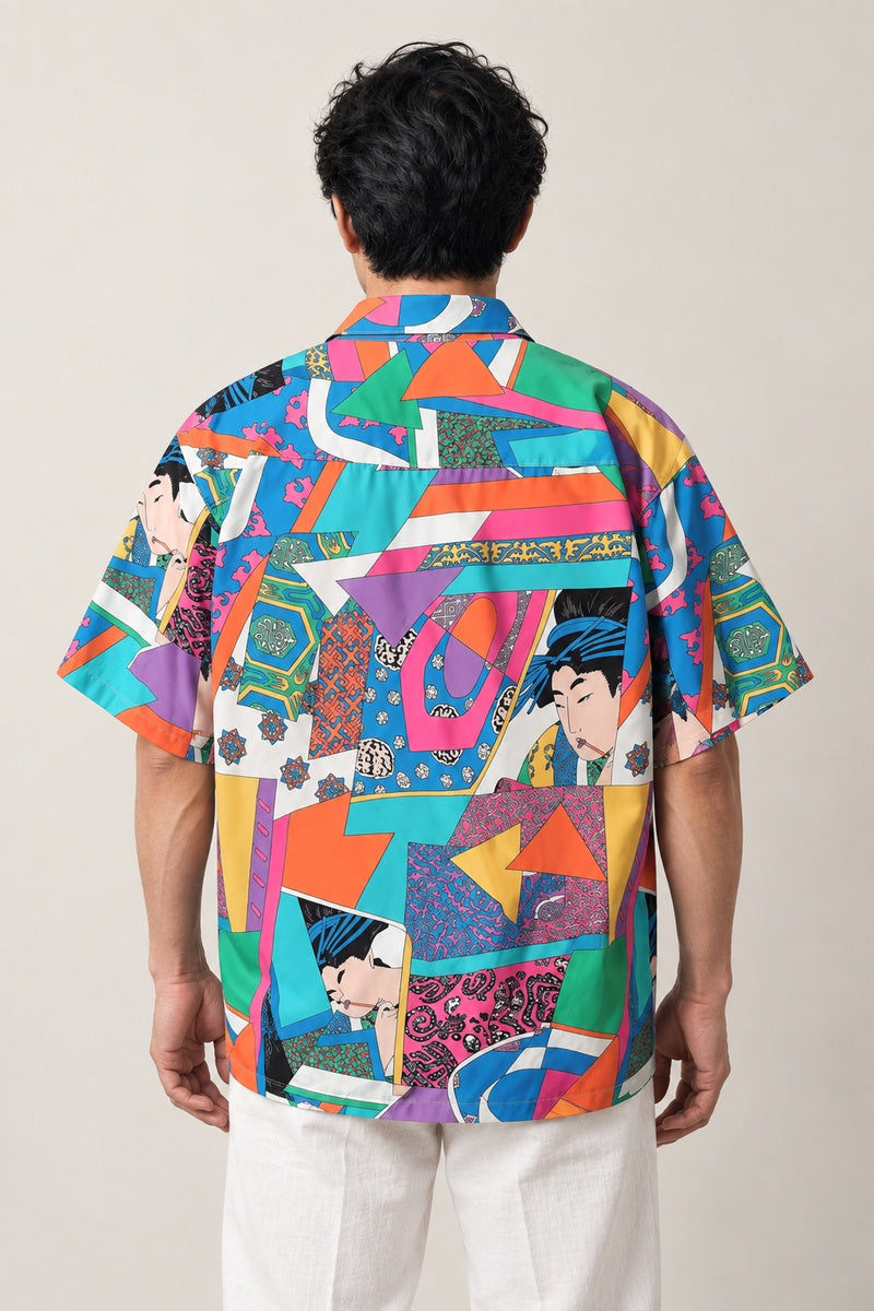 Ukiyo-e Pop Art Shirt 'Irodori' – back view of the ukiyo-e pop art print shirt